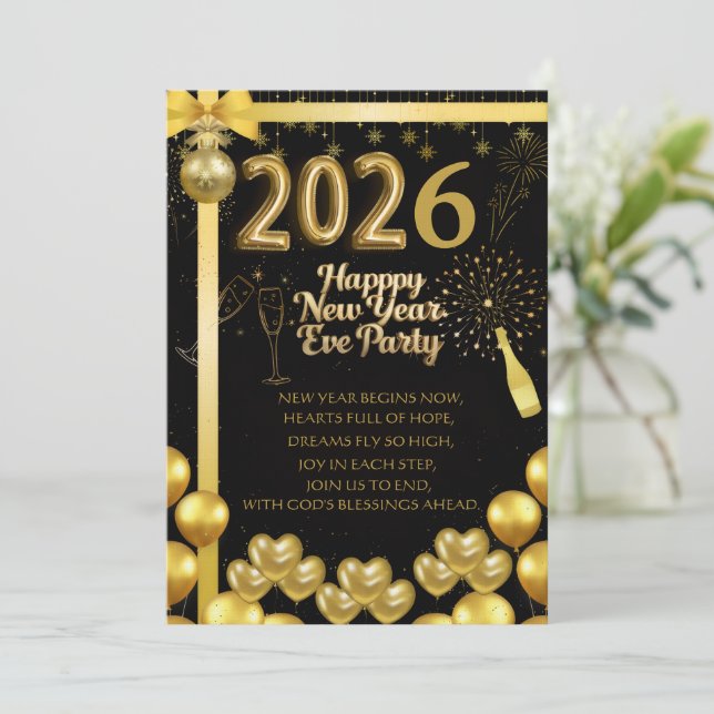 Convite Elegant New Year Eve Party Invitation Card (Em pé/Frente)