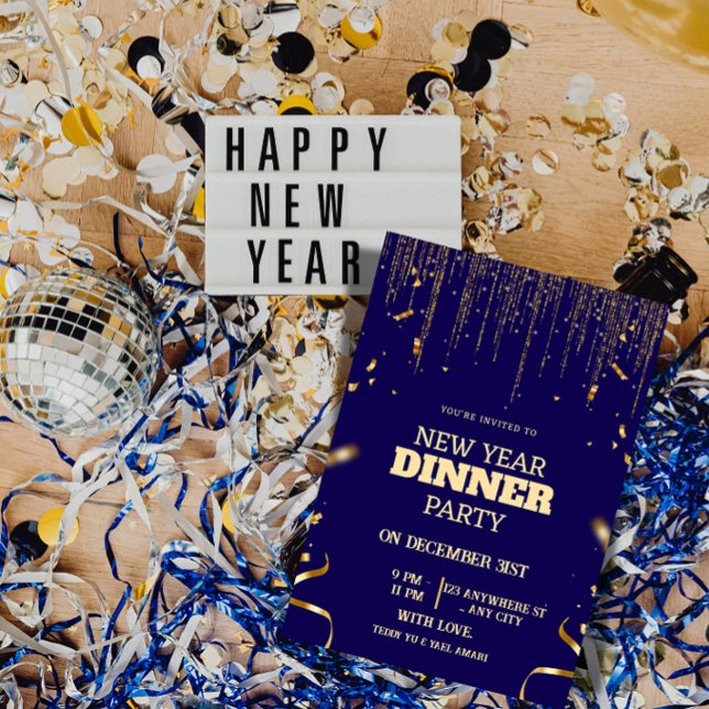 Convite Elegant New Year's Eve Dinner Party Invitation ("Your Elegant New Year's Eve Invitation")