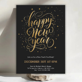 Convite Elegant New Year's Eve invitation with gold script