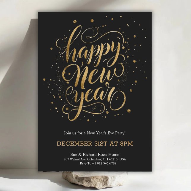 Convite Elegant New Year's Eve invitation with gold script (Criador carregado)