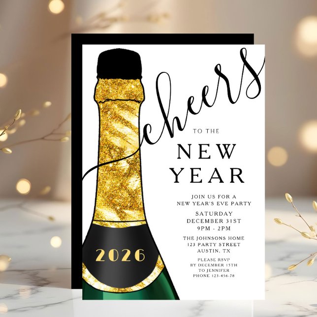 Convite Elegant New Year's Eve Party (Elegant New Year's Eve Party Invitation)
