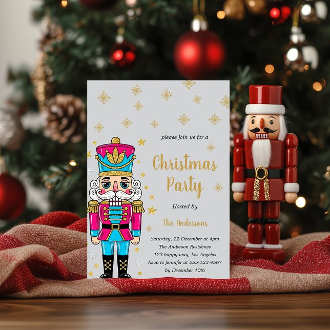 Convite Elegant Nutcracker Christmas Party | Gold Glitter  (Criador carregado)
