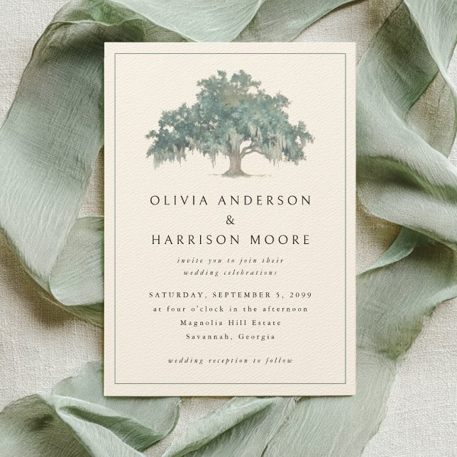 Convite Elegant Oak Tree Green Southern Wedding (Criador carregado)