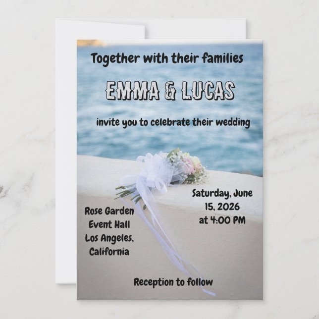 Convite Elegant Ocean Wedding Invitation | Beach Theme | E (Frente)