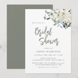 Convite Elegant Olive Green Delicate Floral Bridal Shower