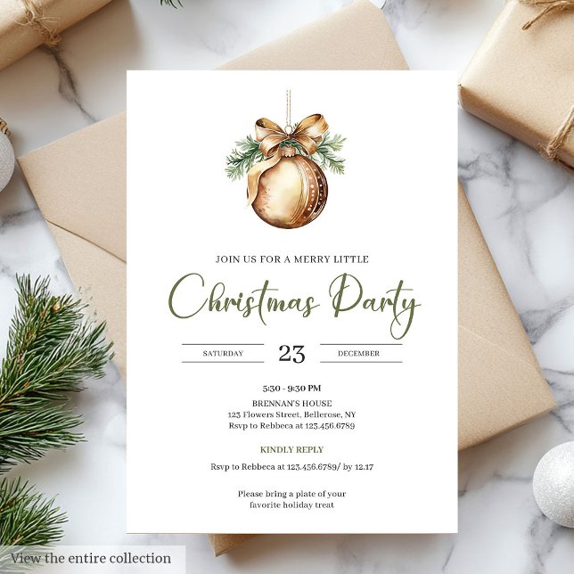 Convite Elegant Olive Nordic Natural Palette Modern Xmas (Elegant Olive Nordic Natural Palette Modern Christmas Party)
