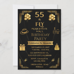 CONVITE ELEGANT ONIX & OURO 55 & FLY 5X7 ANIVERSÁRIO DE HO