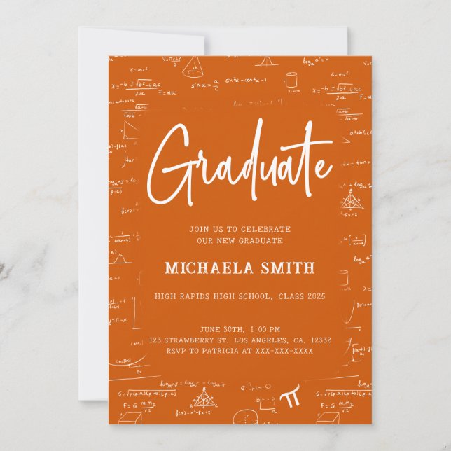 Convite Elegant Orange Graduate Math Photo Graduation (Frente)