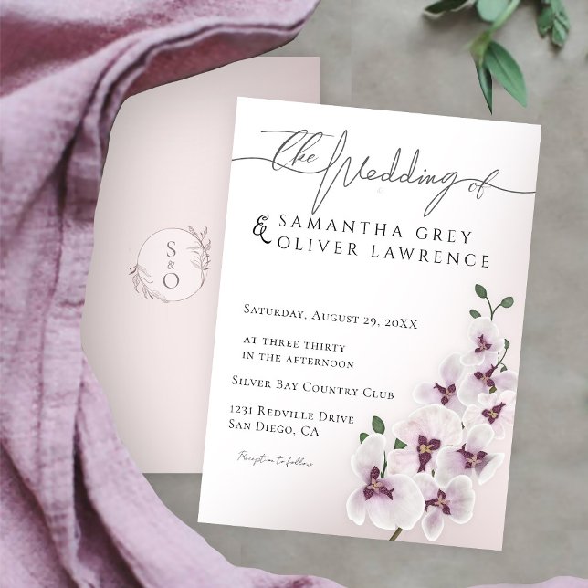 Convite Elegant Orchid Minimalist Wedding Invitation Card (Criador carregado)