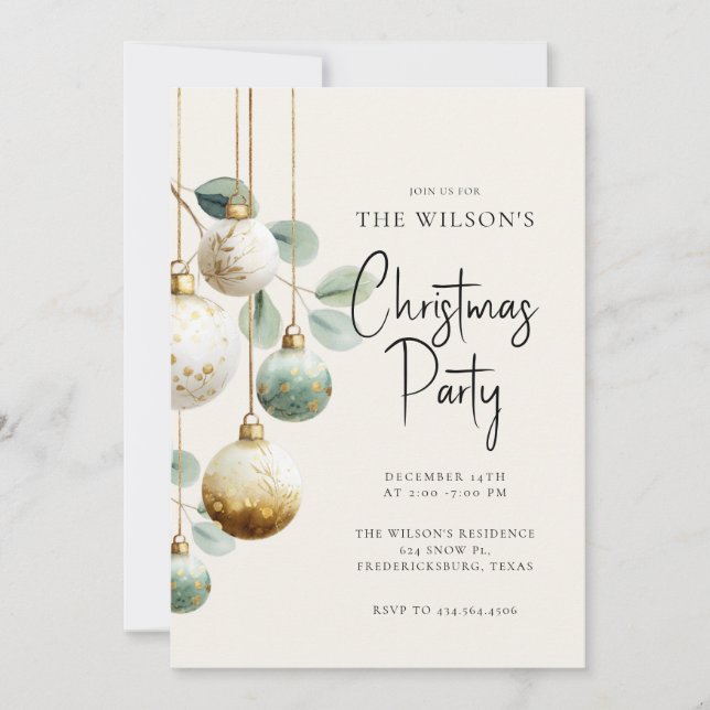 Convite Elegant Ornament Green Gold Holiday Invitation (Frente)