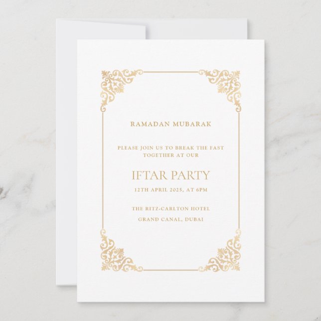 Convite Elegant Ornate Baroque Gold Script Iftar Party (Frente)