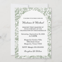 Convite Elegant Ornate Swirl Sage Green Floral Wedding