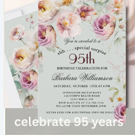 Convite Elegant Painted Floral Surprise 95th Birthday 