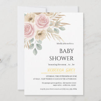 Convite Elegant Pampas Flower Boho Bohemian | Baby Shower