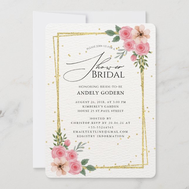 Convite  Elegant Pastel Flower Bridal Shower (Frente)