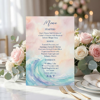 Convite Elegant Pastel Watercolor Menu | Soft Blush & Aqua