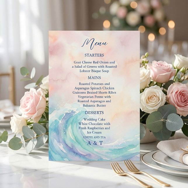 Convite Elegant Pastel Watercolor Menu | Soft Blush & Aqua (#pastelmenu #watercolormenu #weddingmenu #minimaldesign #elegantmenu #blushpink #softaesthetic )