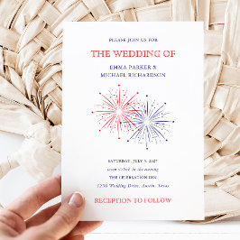 Convite Elegant Patriotic Fireworks | 4th of July Wedding
