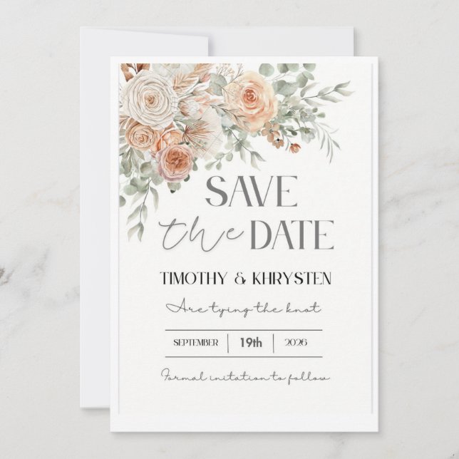 Convite Elegant Peach and Green Save the Date Invitation (Frente)
