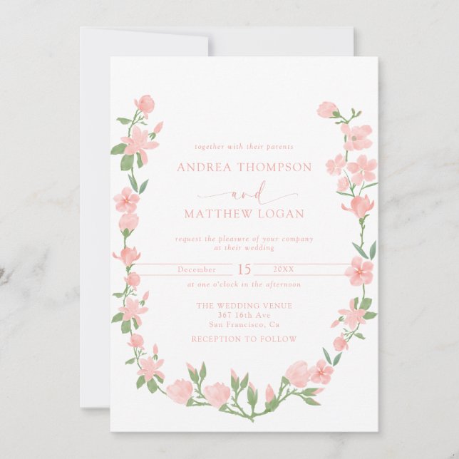 Convite Elegant Peach Floral Botanical Wedding (Frente)