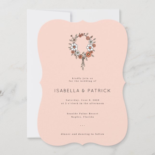 Convite Elegant Peach Floral Wreath (Frente)