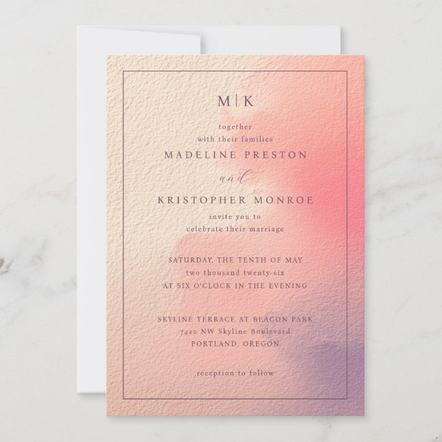 Convite Elegant Peach Pink Wedding Invitation (Frente)