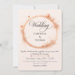 Convite Elegant Peach Sparkle Wedding Script Calligraphy