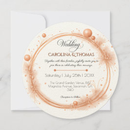 Convite Elegant Peach Sparkle Wedding Script Calligraphy