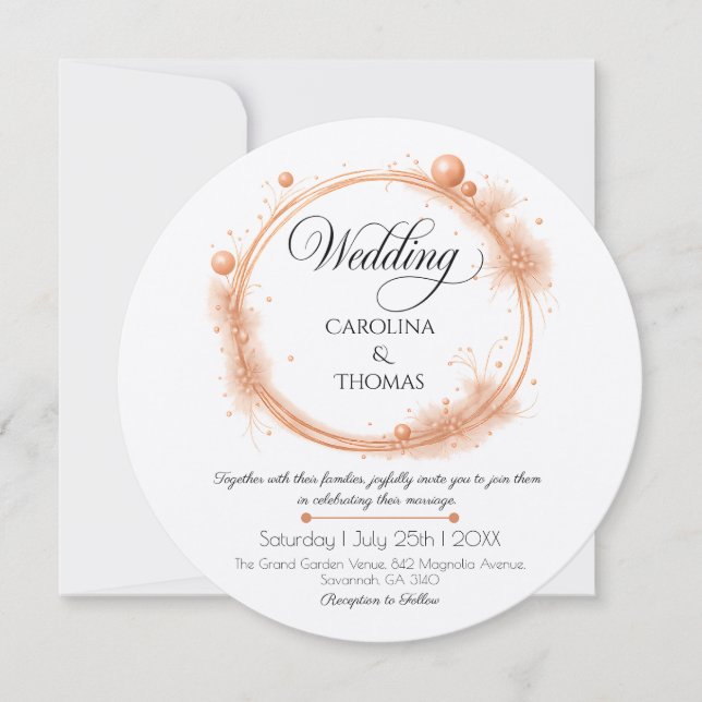 Convite Elegant Peach Sparkle Wedding Script Calligraphy (Frente)