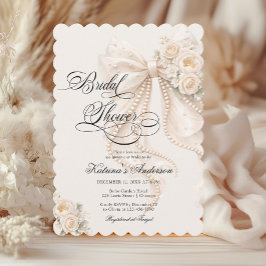 Convite Elegant Pearl Bow Floral Bridal Shower