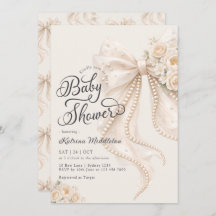 Elegant Pearl White Bow Floral Baby Shower