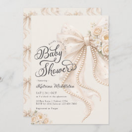 Convite Elegant Pearl White Bow Floral Baby Shower