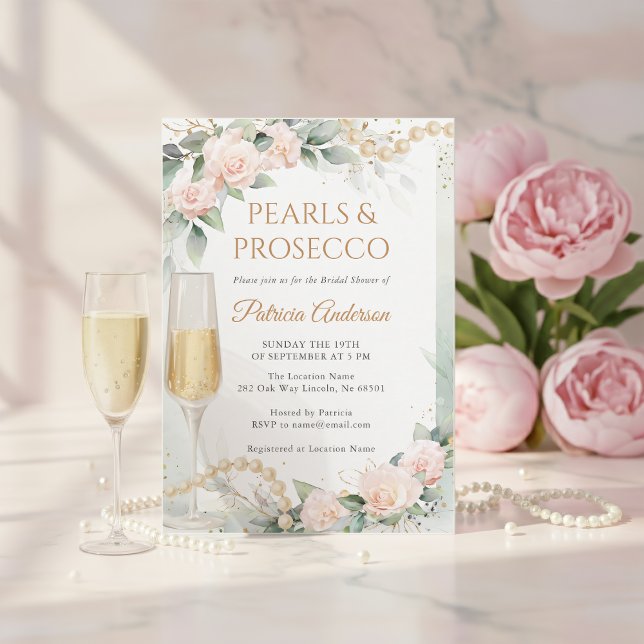 Convite Elegant Pearls and Prosecco Bridal Shower (Criador carregado)