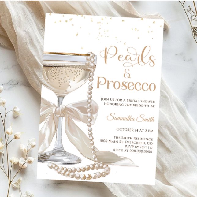 Convite Elegant Pearls and Prosecco Bridal Shower   (Criador carregado)