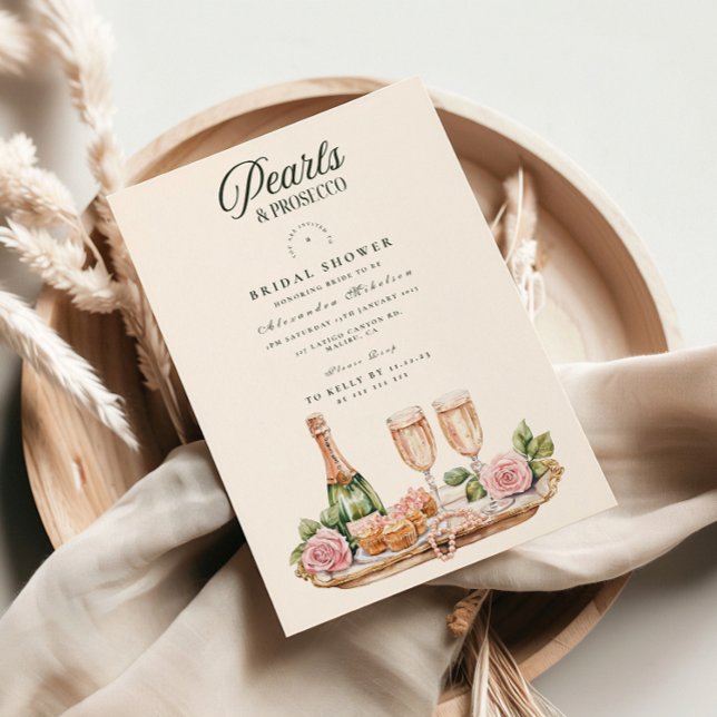 Convite Elegant Pearls and Prosecco Bridal Shower (Criador carregado)