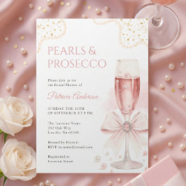 Convite Elegant Pearls & Prosecco Bridal Shower Invitation