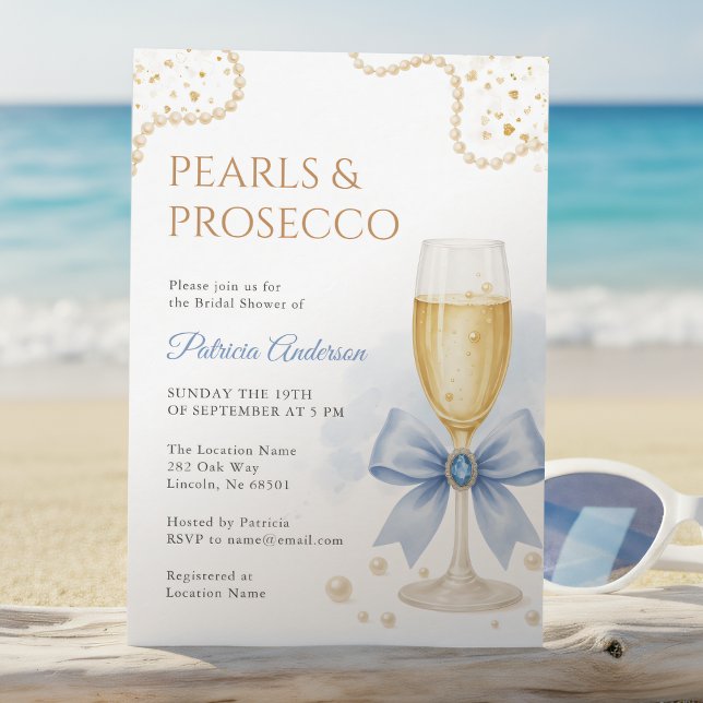 Convite Elegant Pearls & Prosecco Bridal Shower Invitation (Criador carregado)