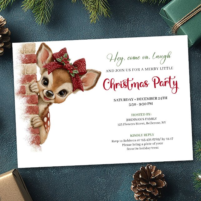 Convite Elegant Peeking Reindeer Funny Cartoon Holiday  (Elegant Peeking Reindeer Funny Cartoon Holiday Invitation

)