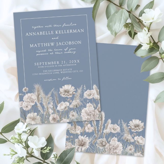 Convite Elegant Periwinkle Wildflower Wedding (Elegant Periwinkle Wildflower Wedding Invitation)