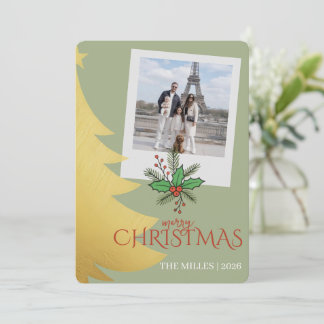 Convite Elegant Personalized Photo | Merry Christmas Gold