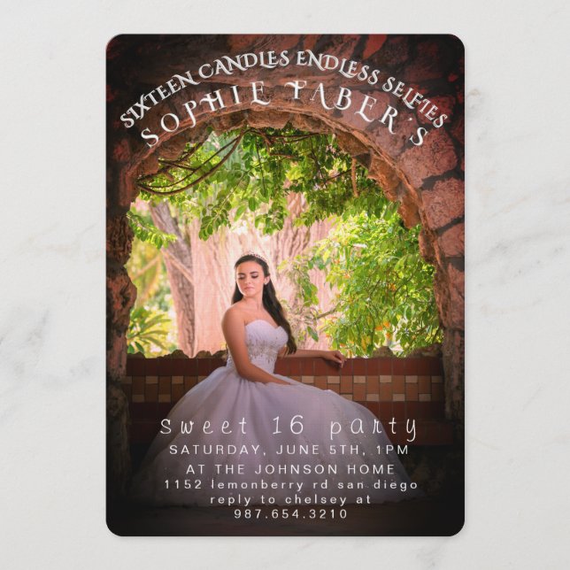 Convite Elegant Personalized Photo Sweet Sixteen Birthday  (Frente)