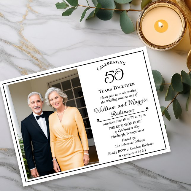 Convite Elegant Photo 50th Wedding Anniversary Party (Elegant Photo 50th Wedding Anniversary Party Invitation - Print | Digital Download)