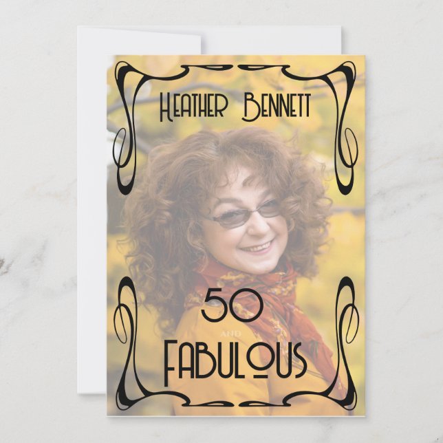 Convite Elegant Photo Art Deco 50th Fab Birthday   (Frente)