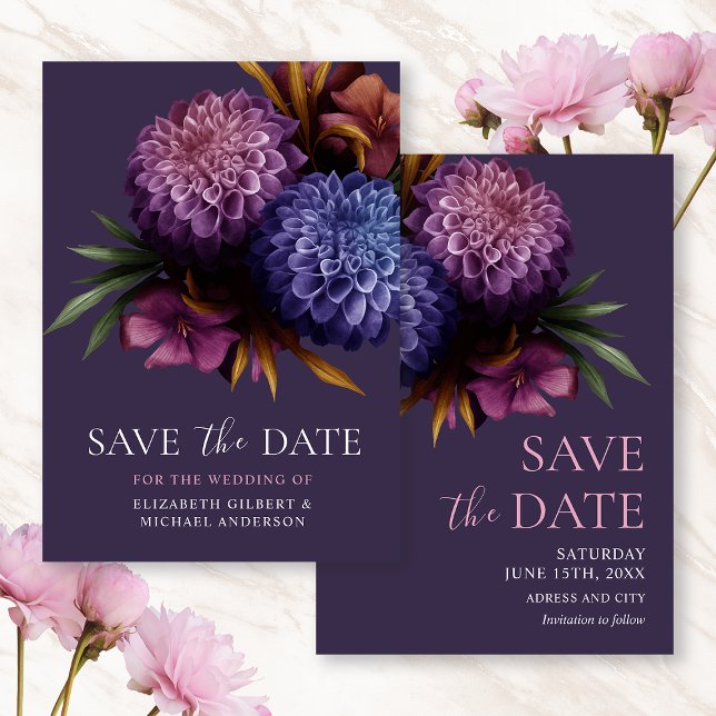Convite Elegant Photo Dahlia Wedding Save the Dates (Criador carregado)