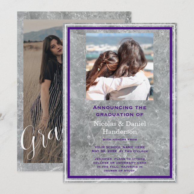 Convite Elegant photo double graduation Announcement (Frente/Verso)