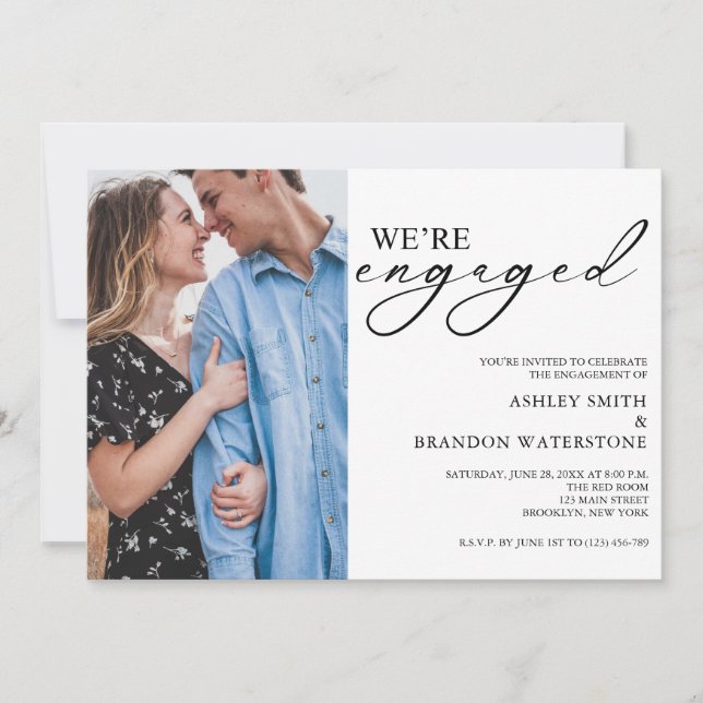 Convite Elegant Photo Engagement Party Invitation (Frente)