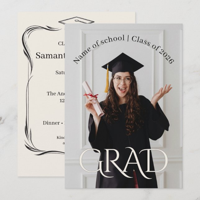 Convite Elegant Photo Grad Party | Modern Minimalist Grad  (Frente/Verso)