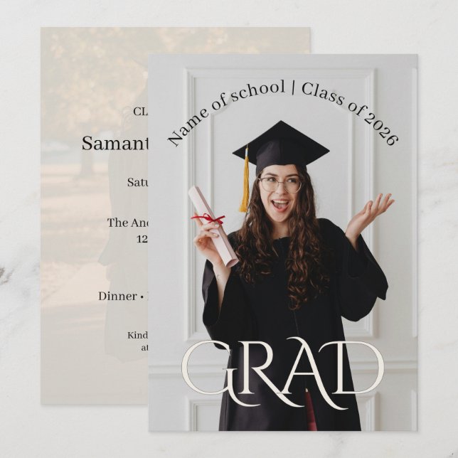 Convite Elegant Photo Grad Party | Modern Minimalist Grad  (Frente/Verso)