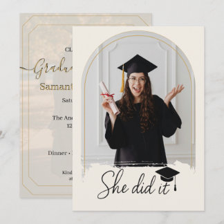 Convite Elegant Photo Graduation Party | She Did It Grad 
