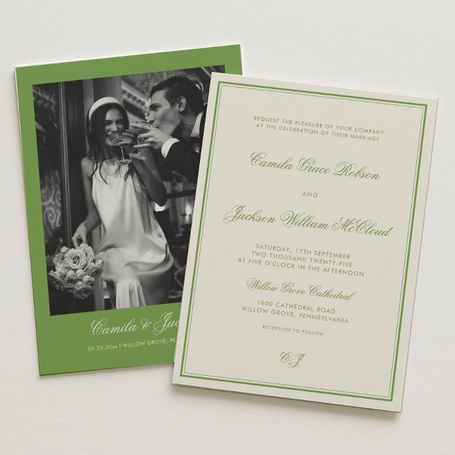 Convite Elegant Photo Sage Green Wedding (Criador carregado)
